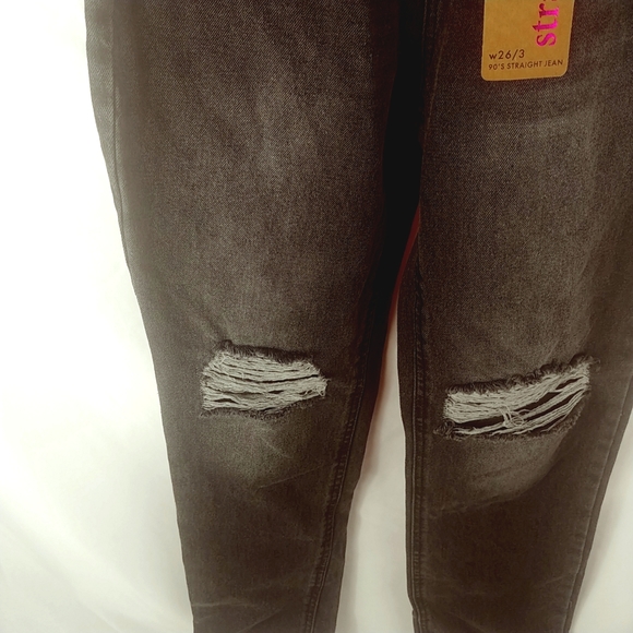 Vanilla Star 90s Straight Jean Women 3/26 Black Distressed Button Fly - Picture 2 of 8